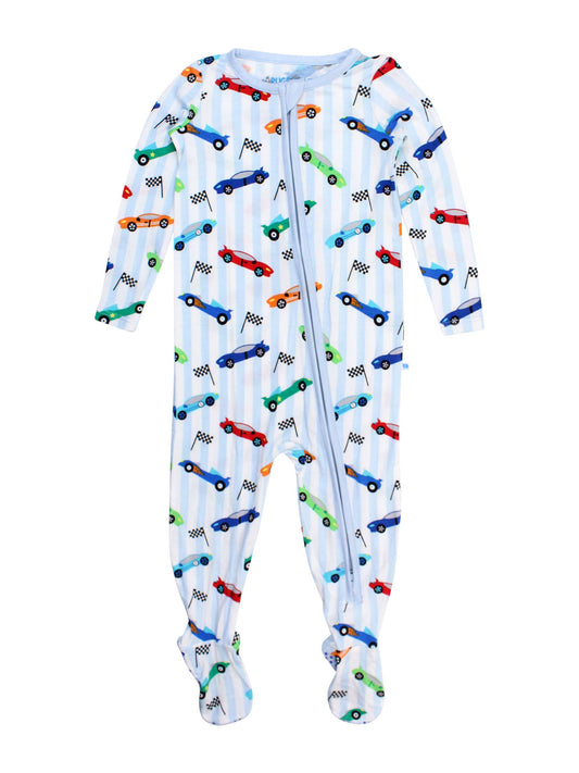 SoftSnooze™ Baby Boys Bamboo Viscose Let's Roll Racecars Footed One Piece Pajama