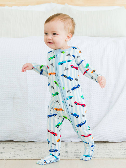 SoftSnooze™ Baby Boys Bamboo Viscose Let's Roll Racecars Footed One Piece Pajama