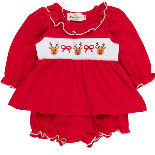 Reindeer Ribbons Smocked Bloomers Outfit