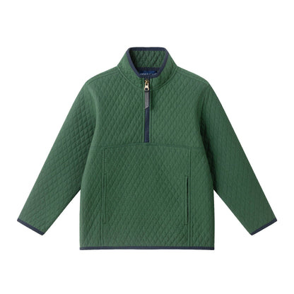 Kids Diamond Quilted Quarter-Zip Pullover | Green