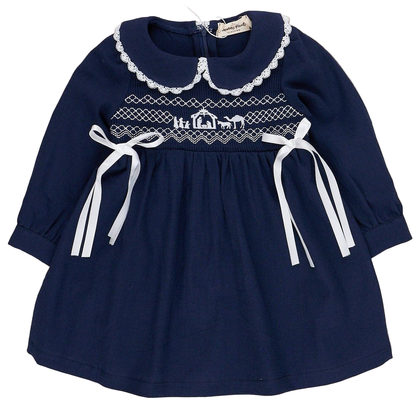 Nativity Scene Smocked Dress (Navy)