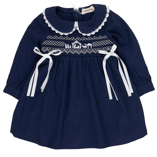 Nativity Scene Smocked Dress (Navy)