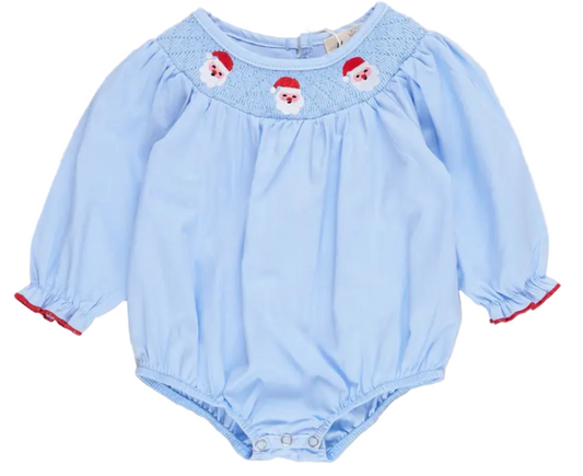 Blue Chambray Smocked Santa Bubble Romper
