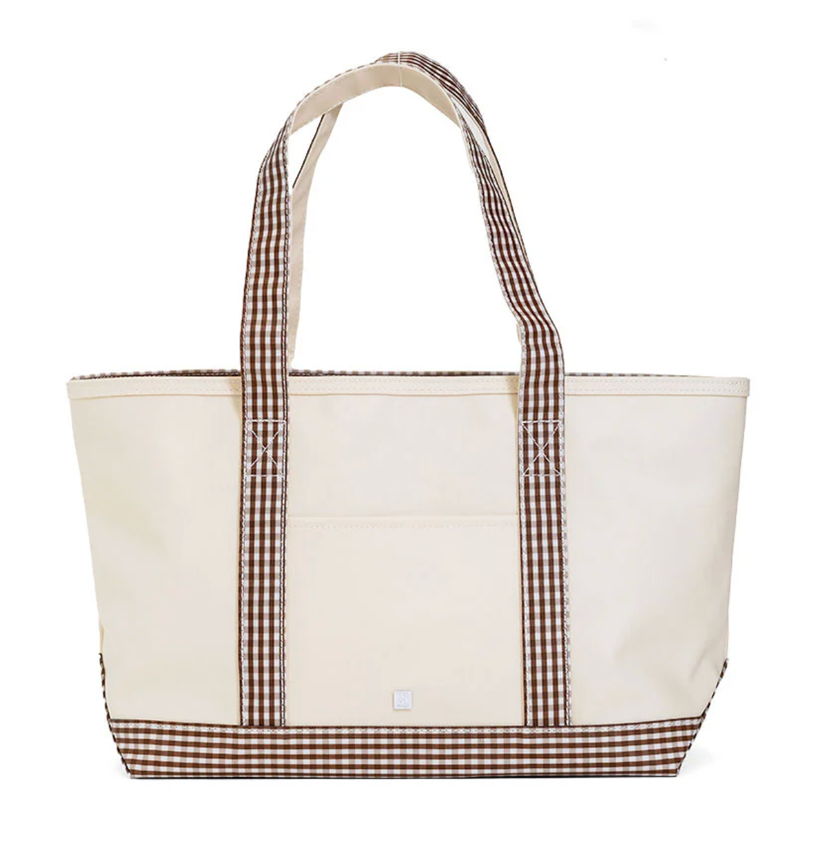 TRVL MEDIUM TOTE - COATED CANVAS NATURAL w/ GINGHAM COCO TRIM