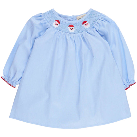 Blue Chambray Smocked Santa Dress