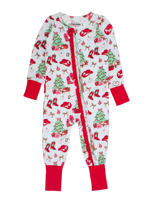 Red Yeehaw Bamboo Convertible Footie (Girls)