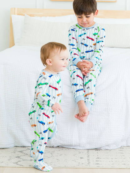 SoftSnooze™ Baby Boys Bamboo Viscose Let's Roll Racecars Footed One Piece Pajama